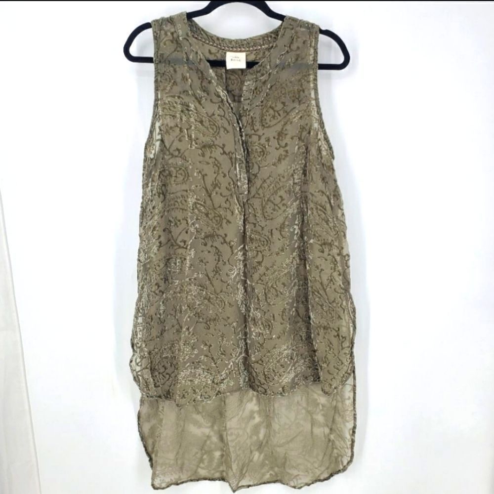 Knox Rose Hi-low Button Down Crush Velvet Sleeveless Blouse In Olive Green
